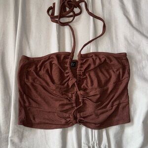 Cropped Brown Ribbed Top Size M